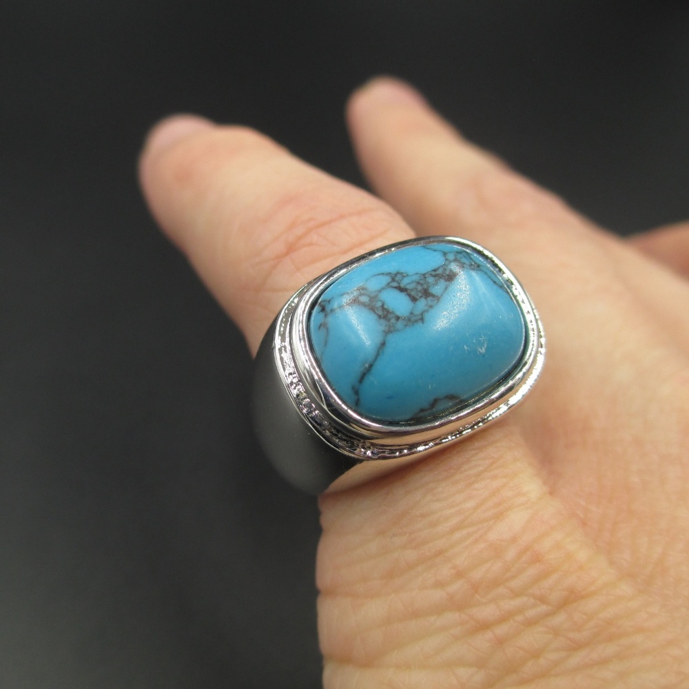 Size 6 Silver Tone Lia Sophia Blue Stone Band Ring - Picture 5 of 7